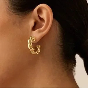 New?14k Gold Plated Chunky Twisted Puffed Rope Hoop Earrings
